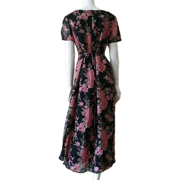 Caren Desiree Company Maxi Dress 14/M*Black Pink Floral Asian Fairy Cottagecore - Picture 6 of 11
